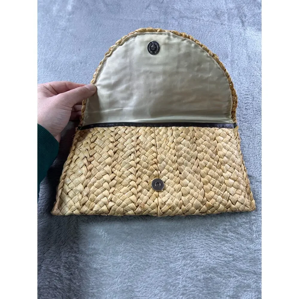 Straw Clutch Handwoven Purse Boho Coastal Beach Resort Woven Festival Bag